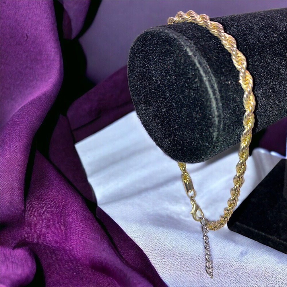 Vintage Gold-Tone Twisted Weaved Rope Chain 11 1/8 Inch Bracelet!